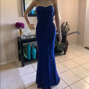 Royal blue strapless prom evening gown